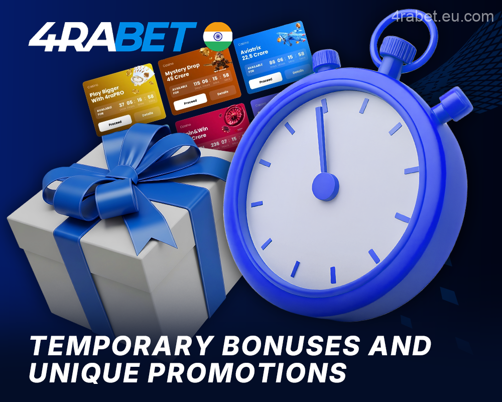 Limited-time bonuses at 4rabet Casino for users from India