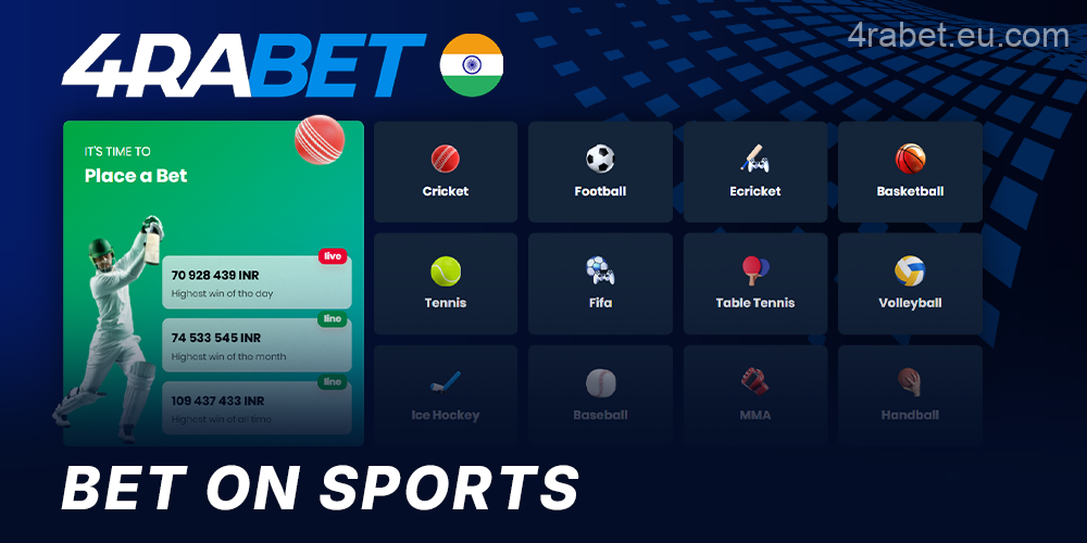 Place sports bets at 4rabet India—cricket, soccer, and more